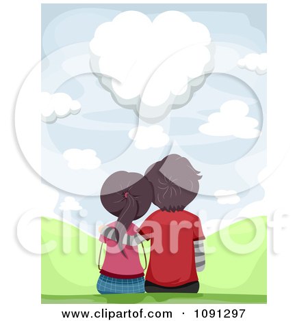 Clipart Couple Sitting And Gazing At A Heart Shaped Cloud - Royalty Free Vector Illustration by BNP Design Studio