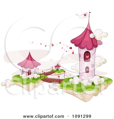 Clipart Floating Valentine Tower With Foot Bridges - Royalty Free Vector Illustration by BNP Design Studio