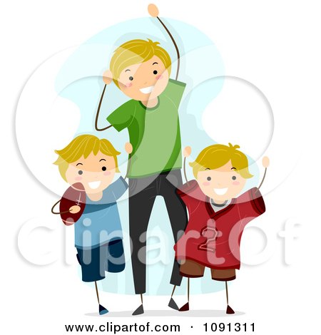 Clipart Dad And Sons Cheering For A Football Game - Royalty Free Vector Illustration by BNP Design Studio