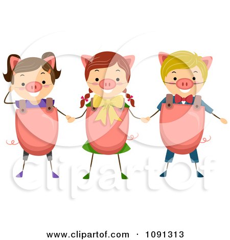 Clipart National Pig Day Children In Costumes - Royalty Free Vector Illustration by BNP Design Studio