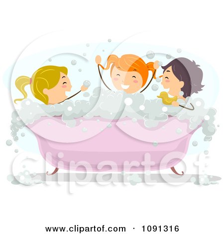Clipart Three Kids Playing In A Bubble Bath On Bath - Royalty Free Vector Illustration by BNP Design Studio