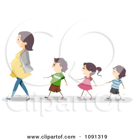 Clipart Children Following Their Pregnant Mom - Royalty Free Vector Illustration by BNP Design Studio