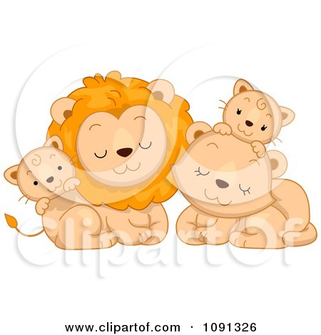 Clipart Cute Lion Family - Royalty Free Vector Illustration by BNP Design Studio