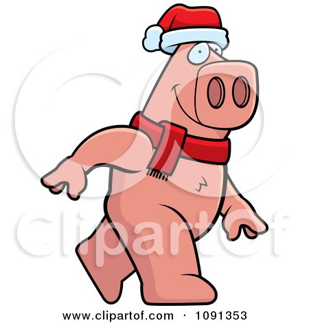 Clipart Walking Christmas Pig - Royalty Free Vector Illustration by Cory Thoman