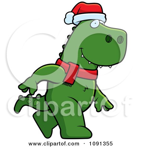 Clipart Walking Christmas T Rex - Royalty Free Vector Illustration by Cory Thoman