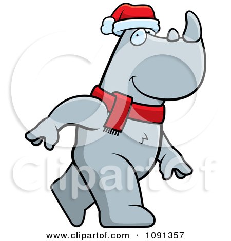 Clipart Walking Christmas Rhino - Royalty Free Vector Illustration by Cory Thoman