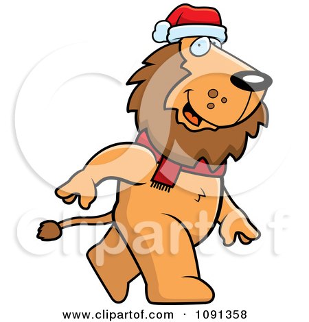 Clipart Walking Christmas Lion - Royalty Free Vector Illustration by Cory Thoman
