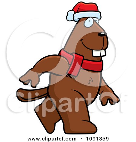 Clipart Walking Christmas Beaver - Royalty Free Vector Illustration by Cory Thoman