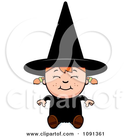 Clipart Happy Halloween Witch Girl Sitting - Royalty Free Vector Illustration by Cory Thoman