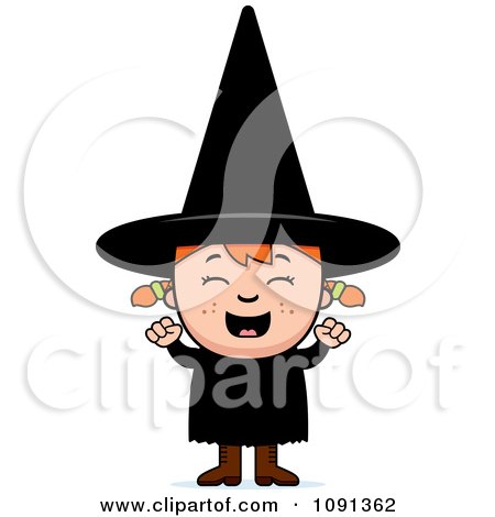 Clipart Happy Halloween Witch Girl Cheering - Royalty Free Vector Illustration by Cory Thoman