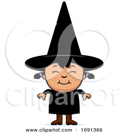 Clipart Happy Asian Halloween Witch Girl - Royalty Free Vector Illustration by Cory Thoman