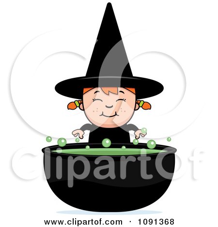 Clipart Happy Halloween Witch Girl And Cauldron - Royalty Free Vector Illustration by Cory Thoman