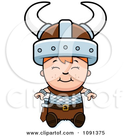 Clipart Happy Viking Boy Sitting - Royalty Free Vector Illustration by Cory Thoman