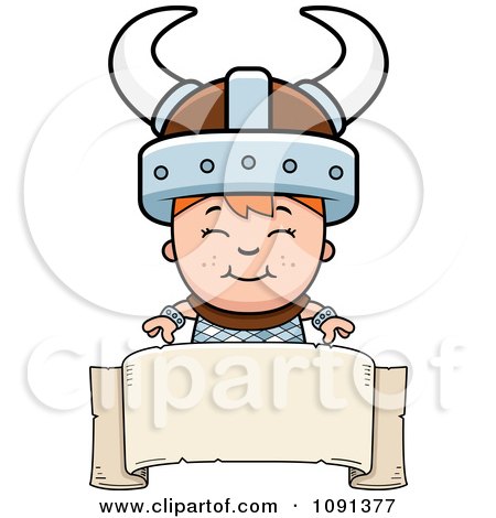 Clipart Happy Viking Boy Over A Blank Banner - Royalty Free Vector Illustration by Cory Thoman