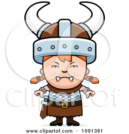 Clipart Mad Viking Girl - Royalty Free Vector Illustration by Cory Thoman