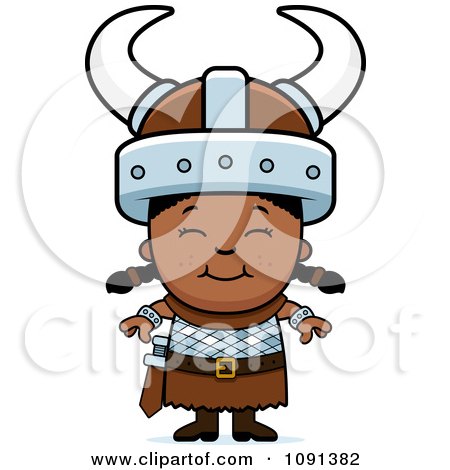 Clipart Happy Black Viking Girl - Royalty Free Vector Illustration by Cory Thoman