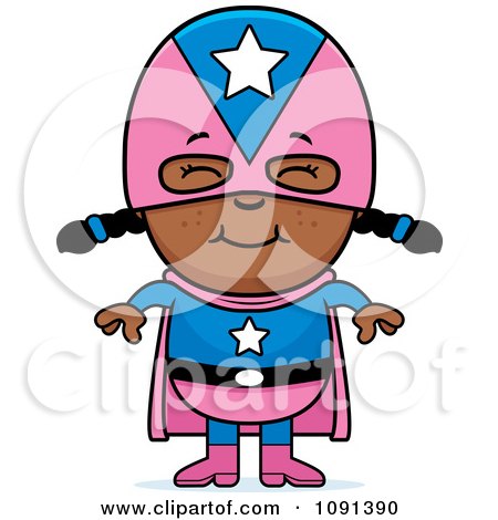 Clipart Happy Black Super Girl - Royalty Free Vector Illustration by Cory Thoman