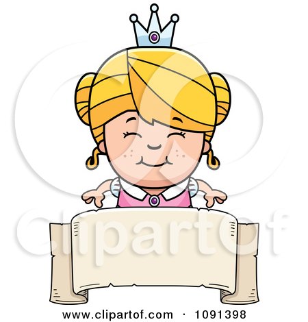 Clipart Cute Blond Princess Girl Over A Blank Banner - Royalty Free Vector Illustration by Cory Thoman