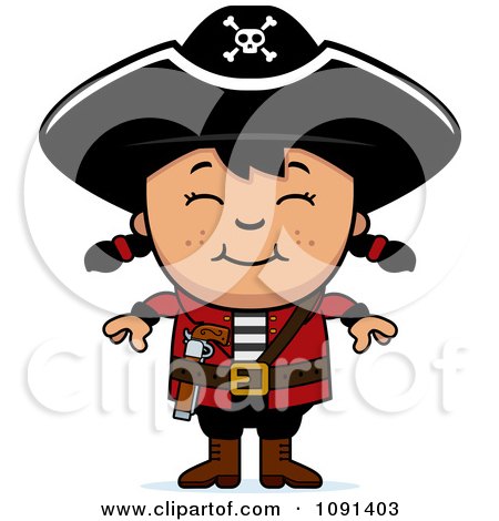 Clipart Happy Asian Pirate Girl - Royalty Free Vector Illustration by Cory Thoman