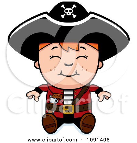 Clipart Happy Pirate Boy Sitting - Royalty Free Vector Illustration by Cory Thoman
