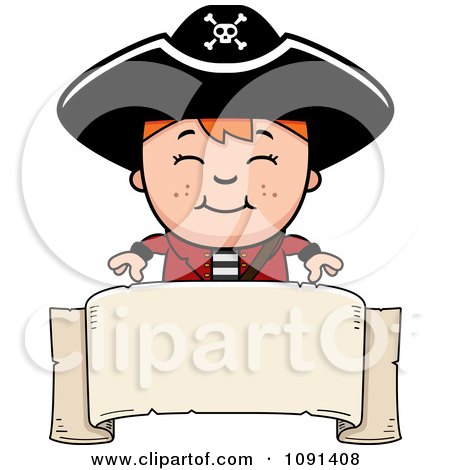 Clipart Happy Pirate Boy Over A Blank Banner - Royalty Free Vector Illustration by Cory Thoman