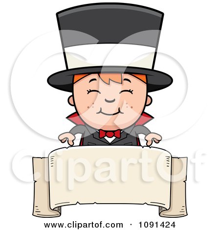 Clipart Happy Magician Boy Over A Blank Banner - Royalty Free Vector Illustration by Cory Thoman