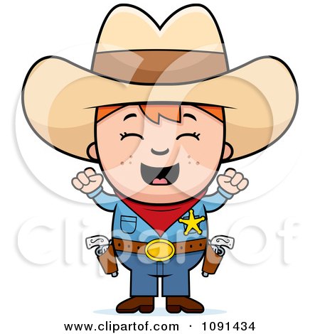 Clipart Cheering Sheriff Cowboy Kid - Royalty Free Vector Illustration by Cory Thoman