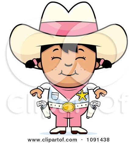 Clipart Happy Asian Sheriff Cowgirl Kid - Royalty Free Vector Illustration by Cory Thoman