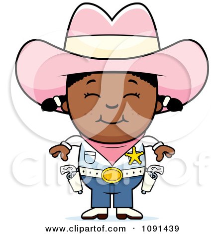 Clipart Happy Black Sheriff Cowgirl Kid - Royalty Free Vector Illustration by Cory Thoman