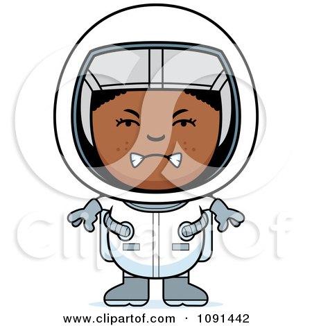 Clipart Mad Black Astronaut Girl - Royalty Free Vector Illustration by Cory Thoman