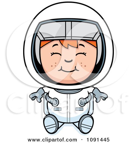 Clipart Sitting Red Haired Astronaut Girl - Royalty Free Vector Illustration by Cory Thoman