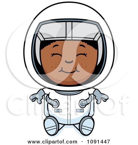 Clipart Sitting Black Astronaut Girl - Royalty Free Vector Illustration by Cory Thoman