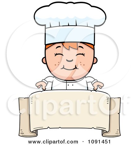 Clipart Happy Chef Boy Over A Blank Banner - Royalty Free Vector Illustration by Cory Thoman