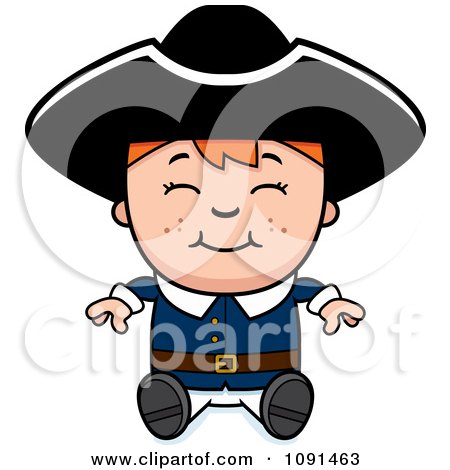 Clipart Colonial Boy Sitting And Smiling - Royalty Free Vector Illustration by Cory Thoman