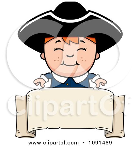 Clipart Colonial Boy Over A Blank Banner - Royalty Free Vector Illustration by Cory Thoman