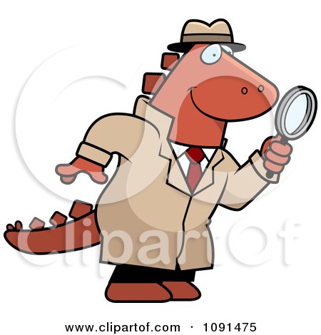 Clipart Dinosaur Detective Using A Magnifying Glass - Royalty Free Vector Illustration by Cory Thoman
