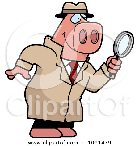 Clipart Pig Detective Using A Magnifying Glass - Royalty Free Vector Illustration by Cory Thoman