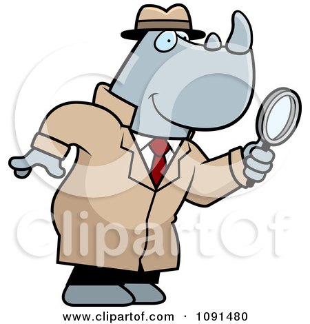 Clipart Rhino Detective Using A Magnifying Glass - Royalty Free Vector Illustration by Cory Thoman