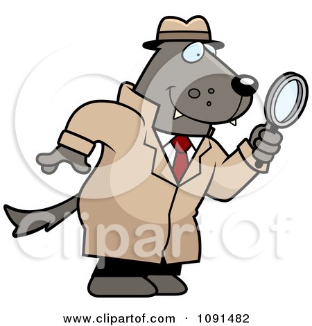 Clipart Wolf Detective Using A Magnifying Glass - Royalty Free Vector Illustration by Cory Thoman