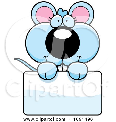 Clipart Cute Blue Mouse Holding A Sign - Royalty Free Vector Illustration by Cory Thoman