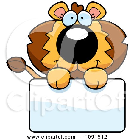 Clipart Cute Lion Holding A Sign - Royalty Free Vector Illustration by Cory Thoman