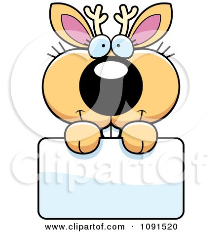 Clipart Cute Jackalope Holding A Sign - Royalty Free Vector Illustration by Cory Thoman