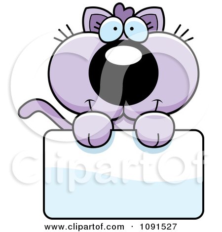Clipart Cute Purple Kitten Holding A Blank Sign - Royalty Free Vector Illustration by Cory Thoman