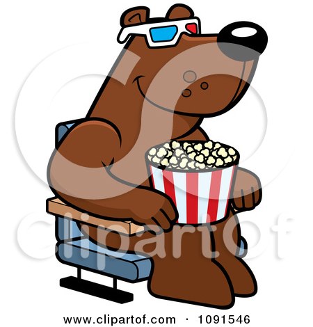 Clipart Bear Eating Popcorn And Watching A 3d Movie At The Theater - Royalty Free Vector Illustration by Cory Thoman