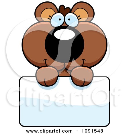 Clipart Cute Bear Cub Holding A Sign - Royalty Free Vector Illustration by Cory Thoman