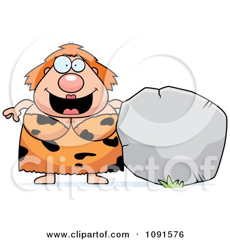 Clipart Plump Cave Woman With A Boulder - Royalty Free Vector Illustration by Cory Thoman