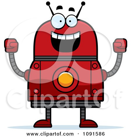 Clipart Cheering Red Robot - Royalty Free Vector Illustration by Cory Thoman