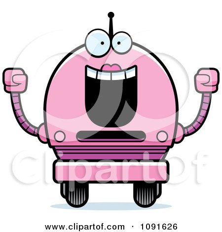 Clipart Cheering Pink Robot Girl - Royalty Free Vector Illustration by Cory Thoman
