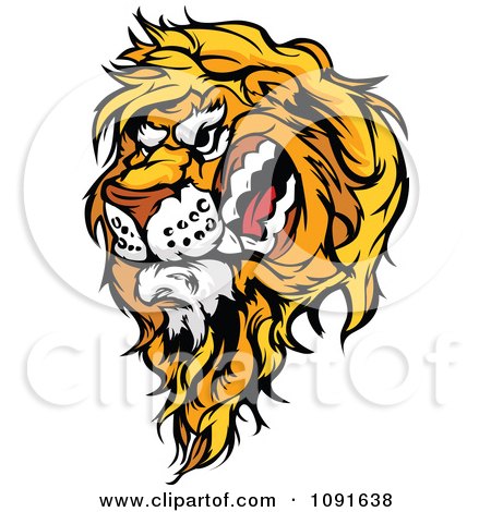 Clipart Snarling Male Lion Mascot Head - Royalty Free Vector Illustration by Chromaco