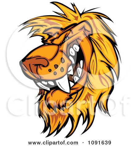 Clipart Vicious Male Lion Mascot Head - Royalty Free Vector Illustration by Chromaco